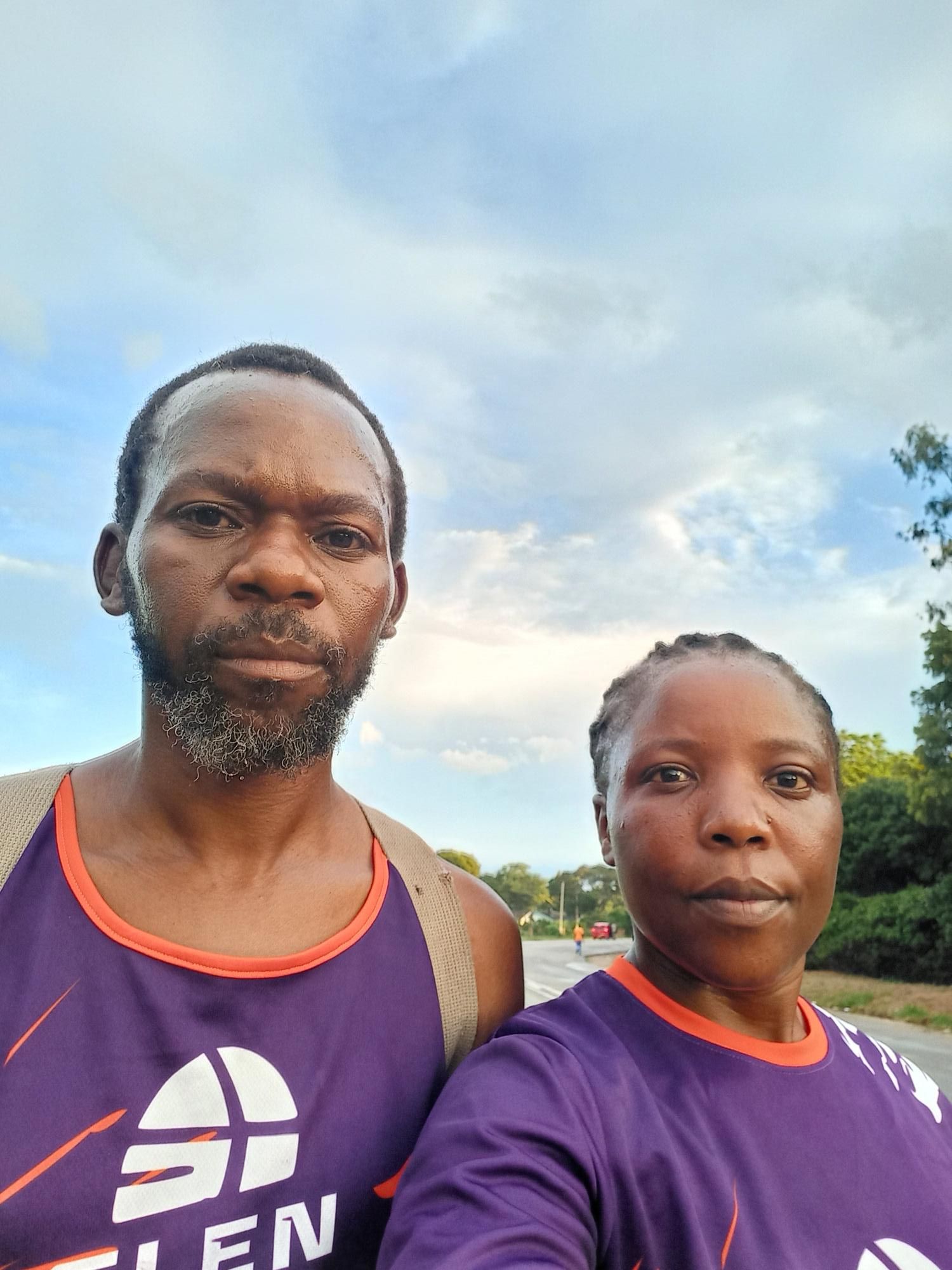 Humphrey and Linda in Glen Striders kit, ready for the road
